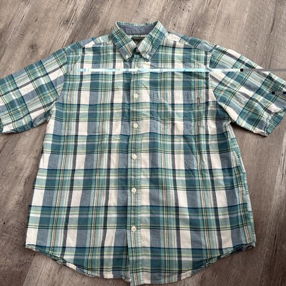 Woolrich Madras Plaid Shirt Mens Large Blue Green Organic Cotton Button Down - Picture 6 of 6